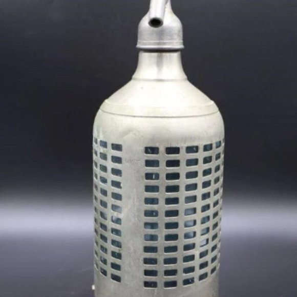 English Mesh Wrapped SYPHON Spritz Bottle Carbon Water Bottle Vintage Bottle Bar - Picture 5 of 7